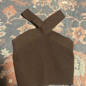 Aritzia Brown Ribbed Knit Halter Top